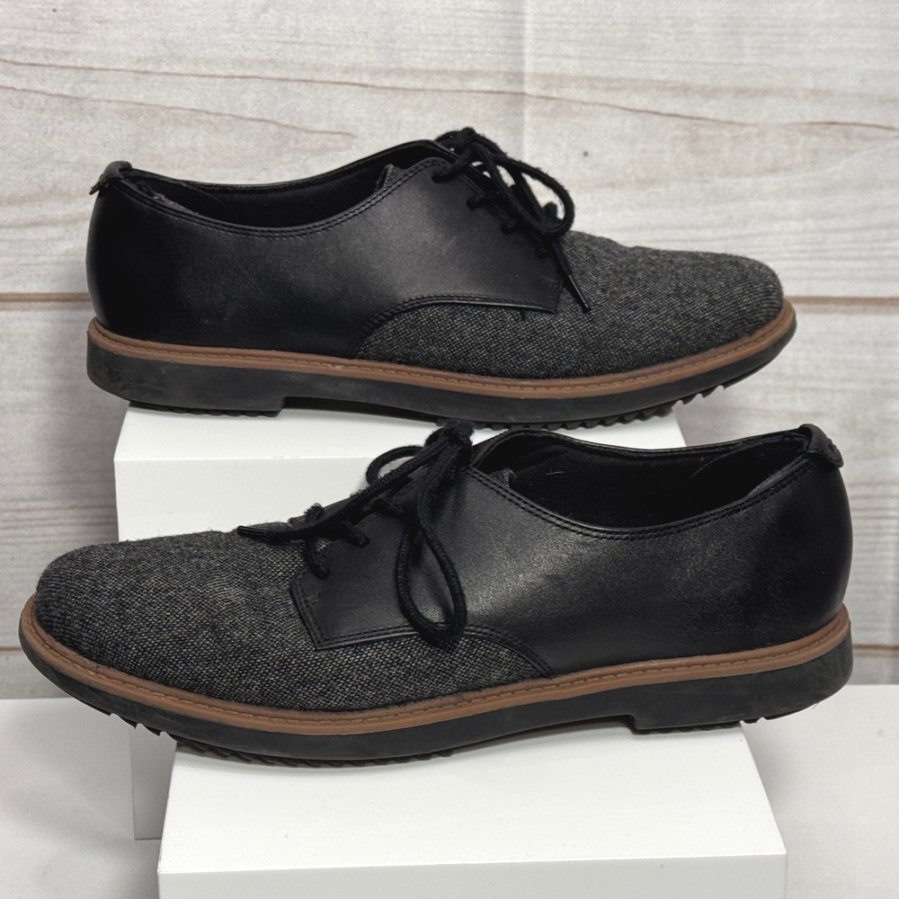 Clarks Collection Cushion Soft Womens 7.5 Black Leather Grey Fabric Oxfords - Picture 3 of 7